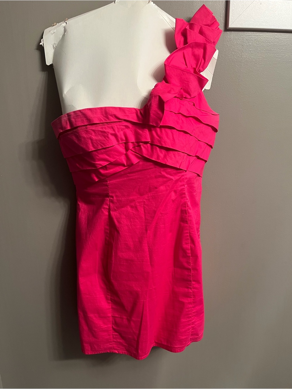 One-Shoulder Ruffle Cocktail Dress in Hot Pink